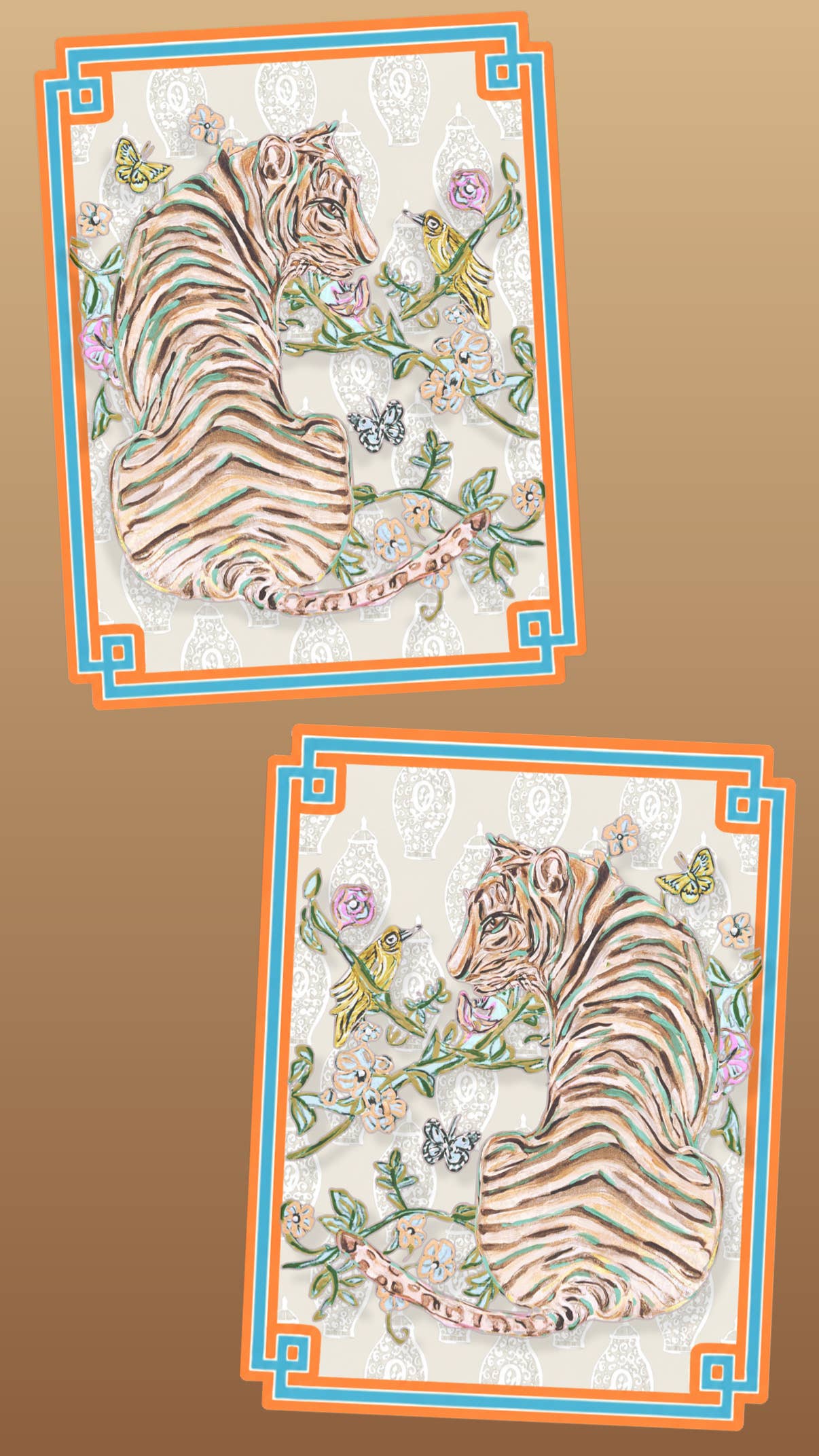 Mid Mod Large Designer Chinois Tiger Door Hangers
