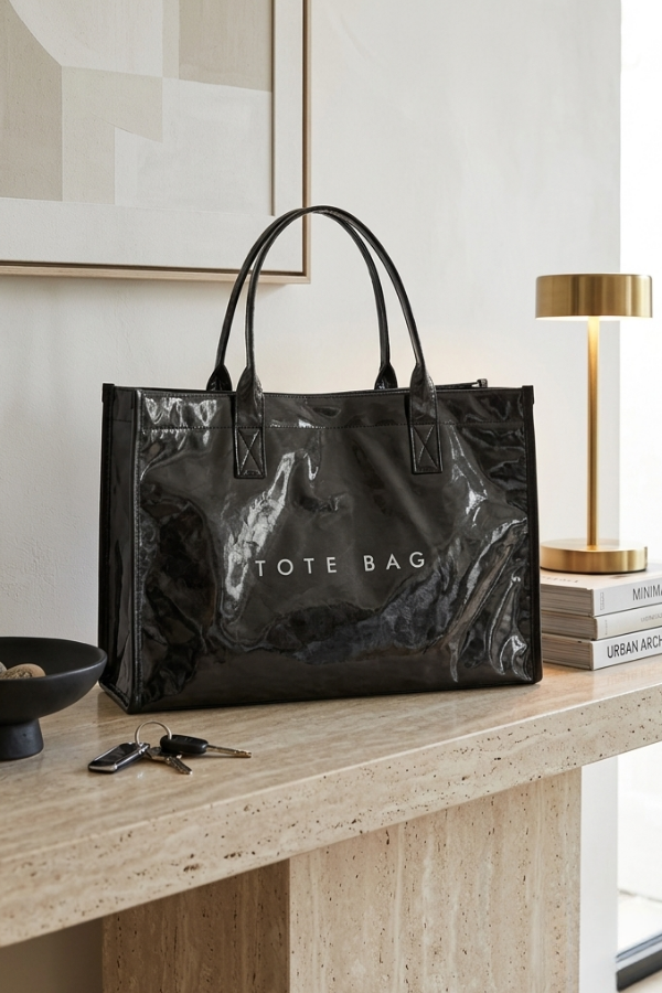 Nash Grey Black Large Capacity Vinyl TOTE BAG