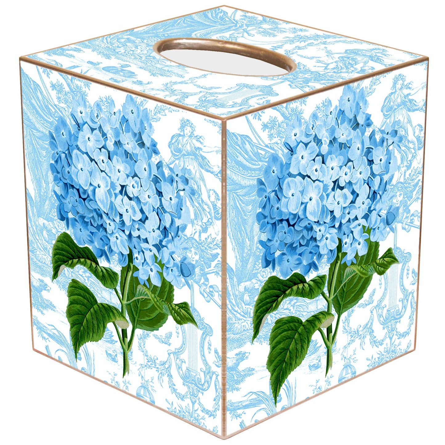 Marye-Kelley Hydrangea on blue Toile Tissue Box