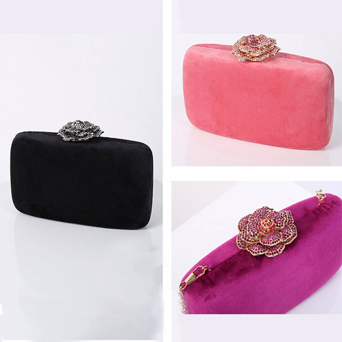 FLOWER DIAMOND SHOULDER CLUTCH BAG