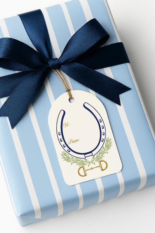 Blue Equestrian Horseshoe & Bit Arched Gift Tag