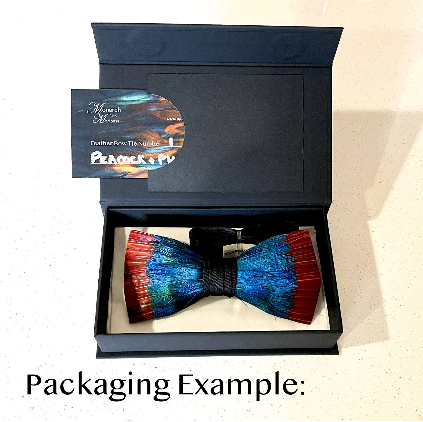 Monarch & Mariposa Feather Bow Tie - Blue Peacock & Pheasant
