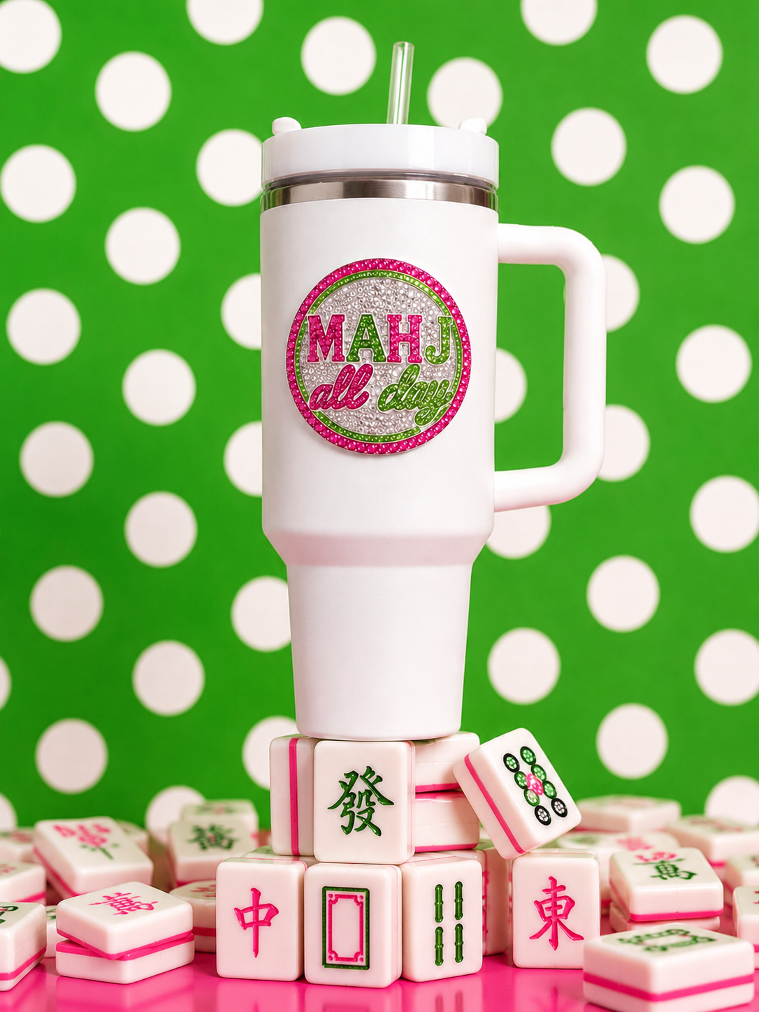 Queens' Jewels Mahjong Jeweled 40oz White Tumbler