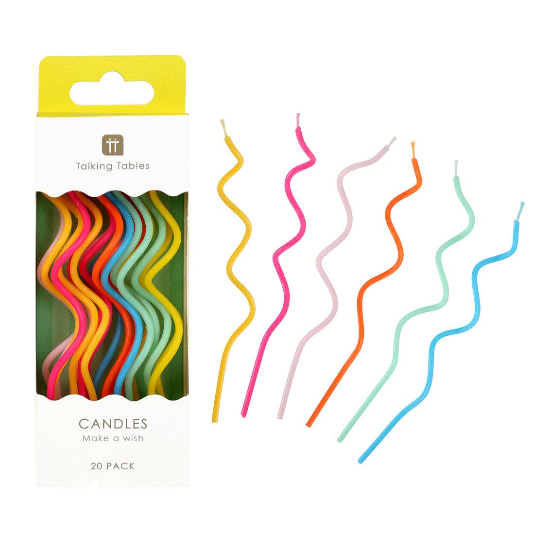Talking Tables Rainbow Twisted Birthday Candles - 20 Pack | Cake Candles |