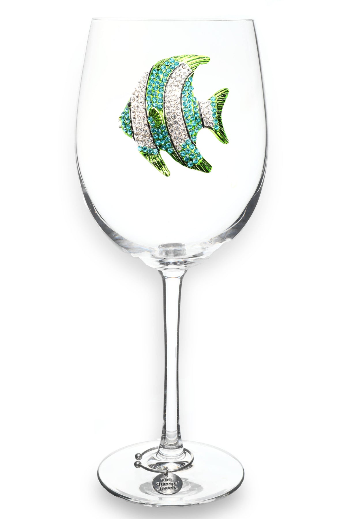 Queens' Jewels Turquoise Tropical Fish Jeweled Stemmed Wine Glass