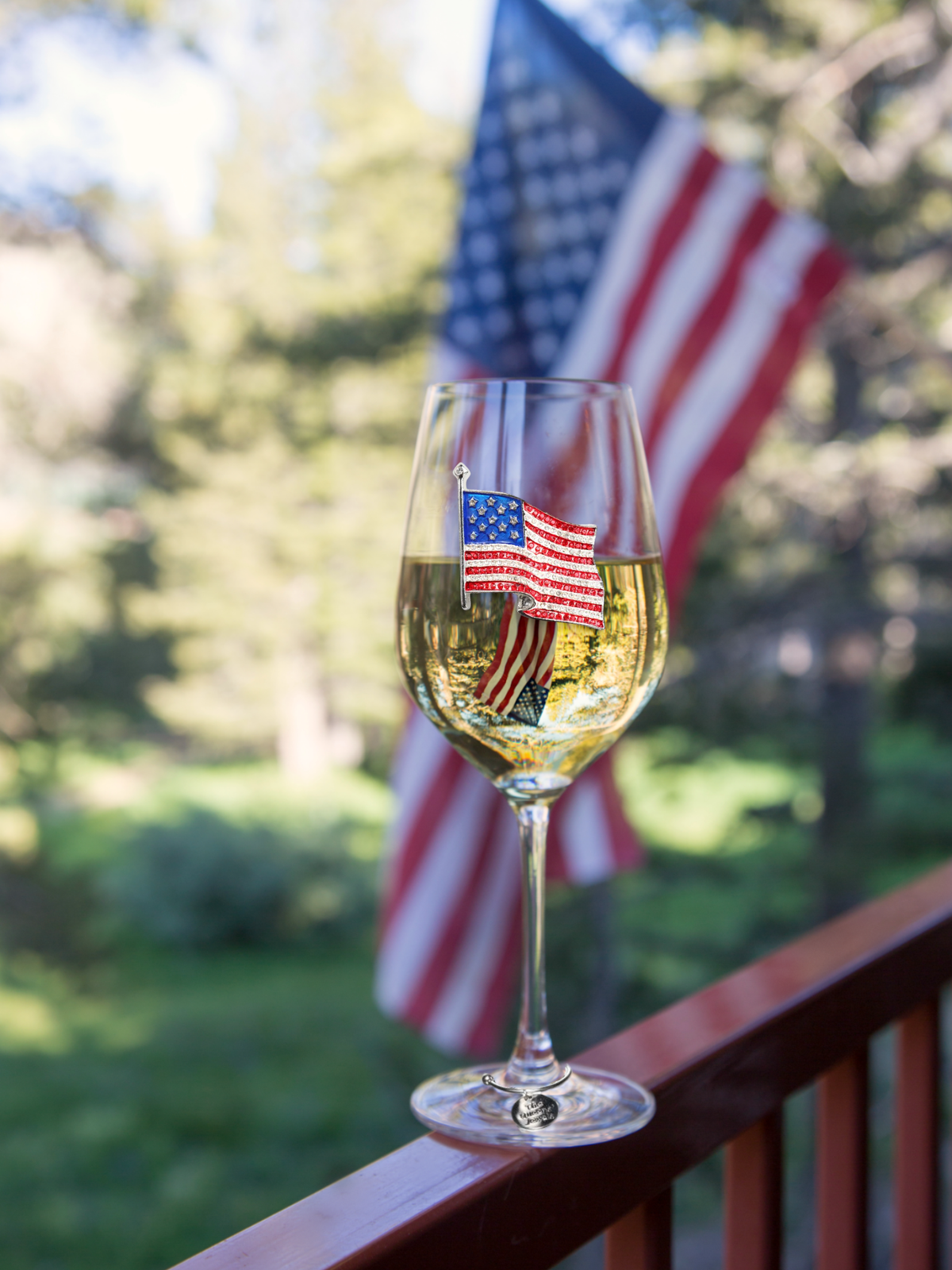 Queens' Jewels American Flag Jeweled Stemmed Wine Glass