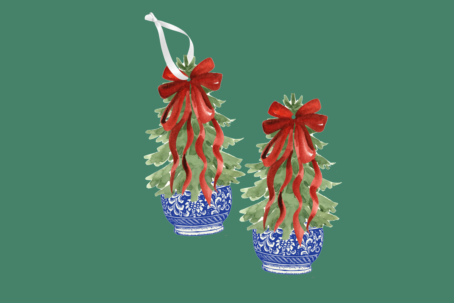 Design Carolinas Christmas Tree Die-Cut Gift Tag | Red Bow Chinoiserie Tags