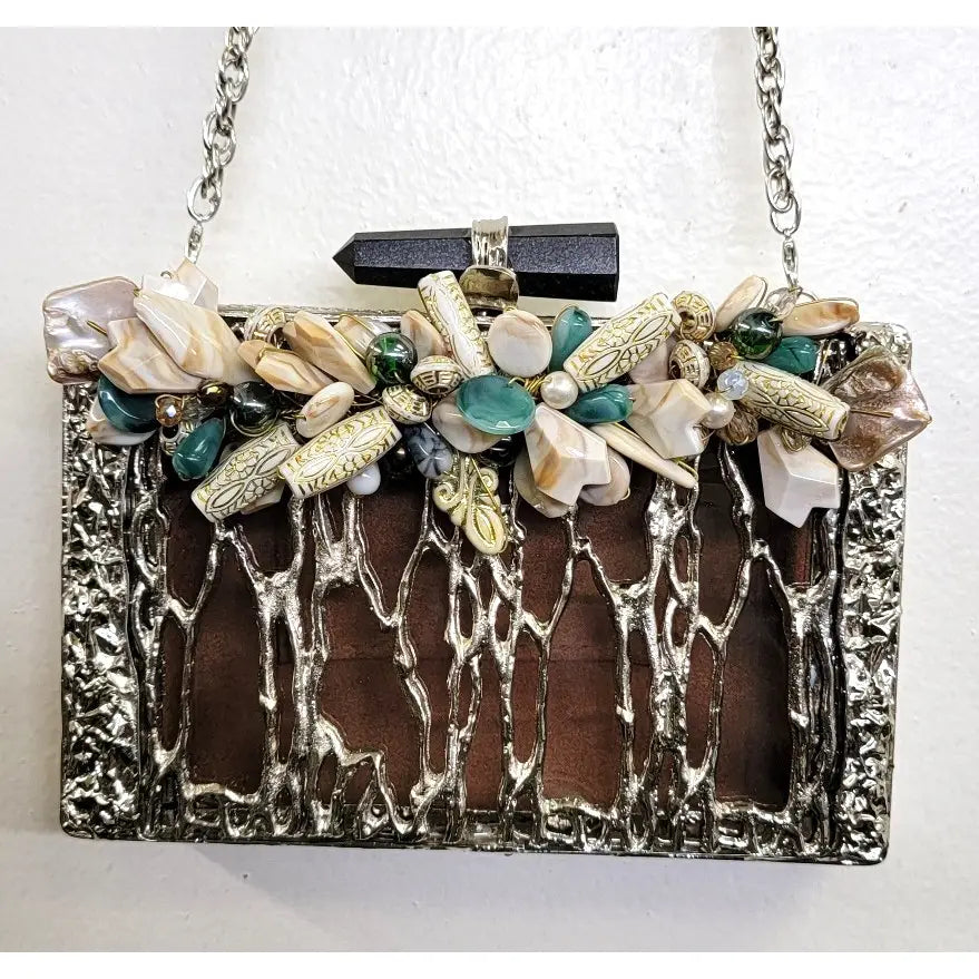 A Jeweled Metal Mixed-Stone Clutch