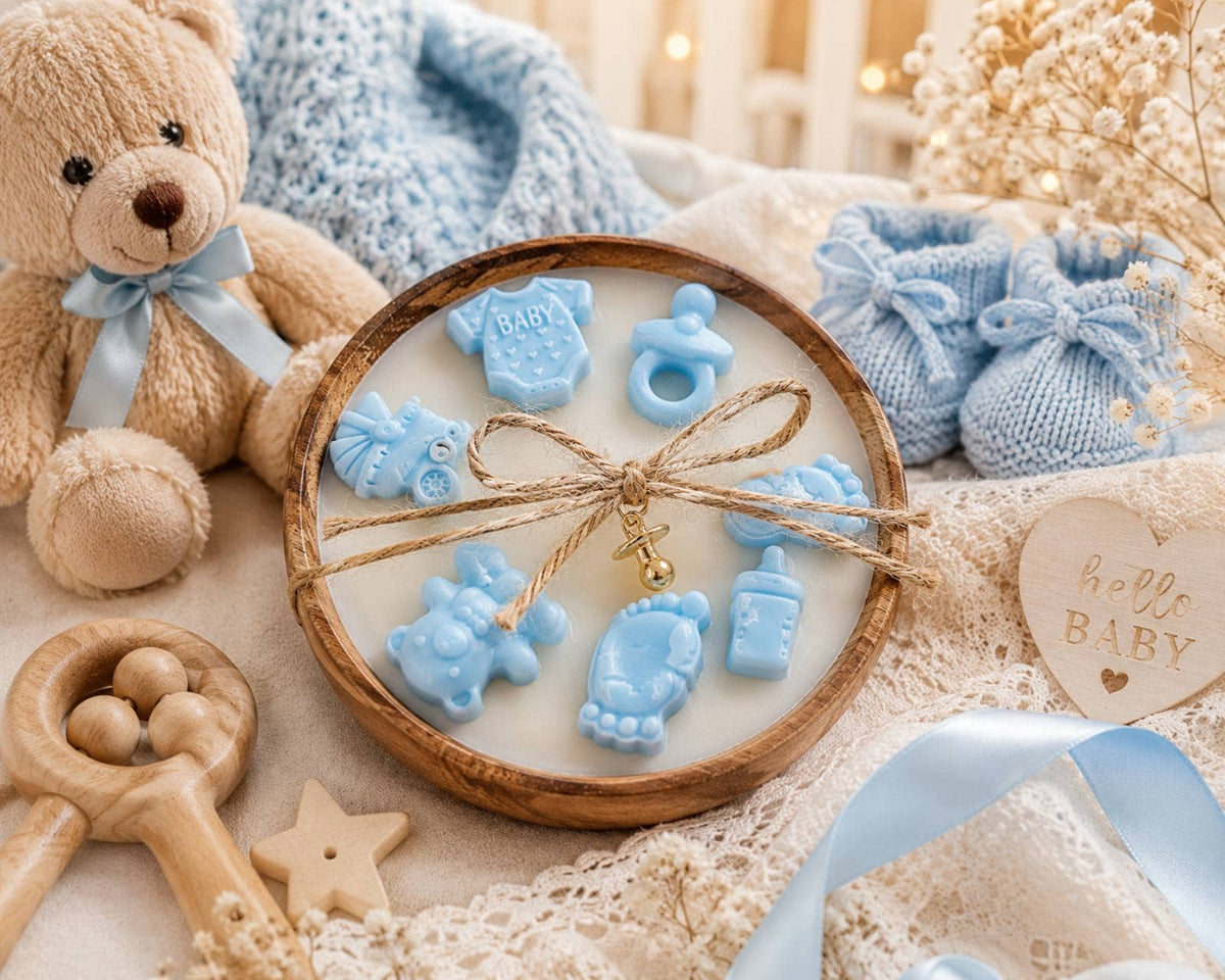 Held in Light - Baby Boy Gift Candle in Wooden Bowl – Handmade Soy Candle