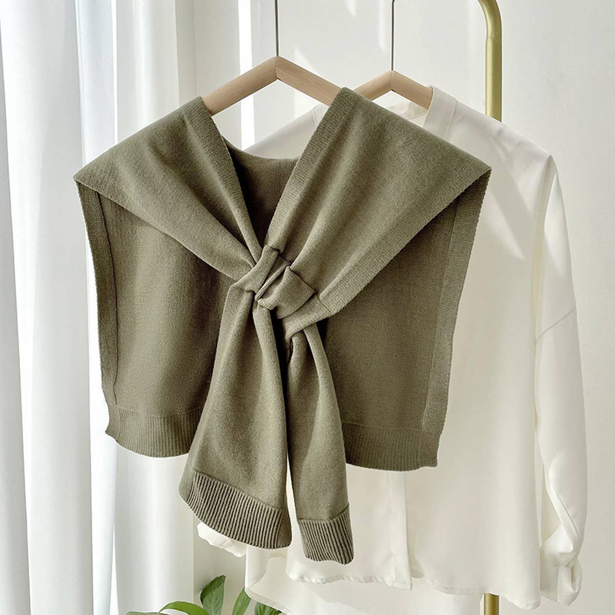 ACCITY Solid Color Knitted Knotted Shawl–Casual & Cozy