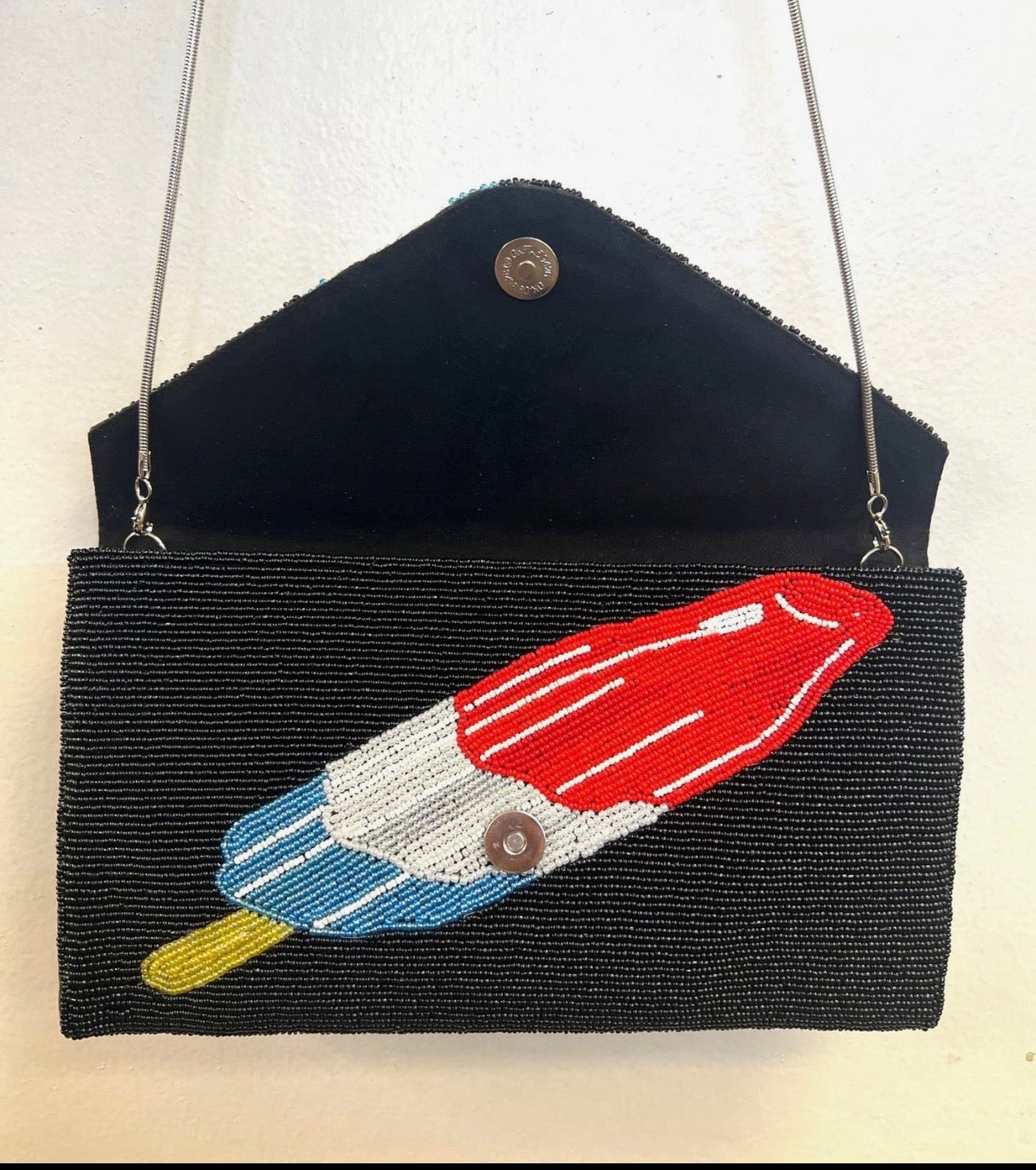 Beaded Clutch, Red/White/Blue Popsicle Design