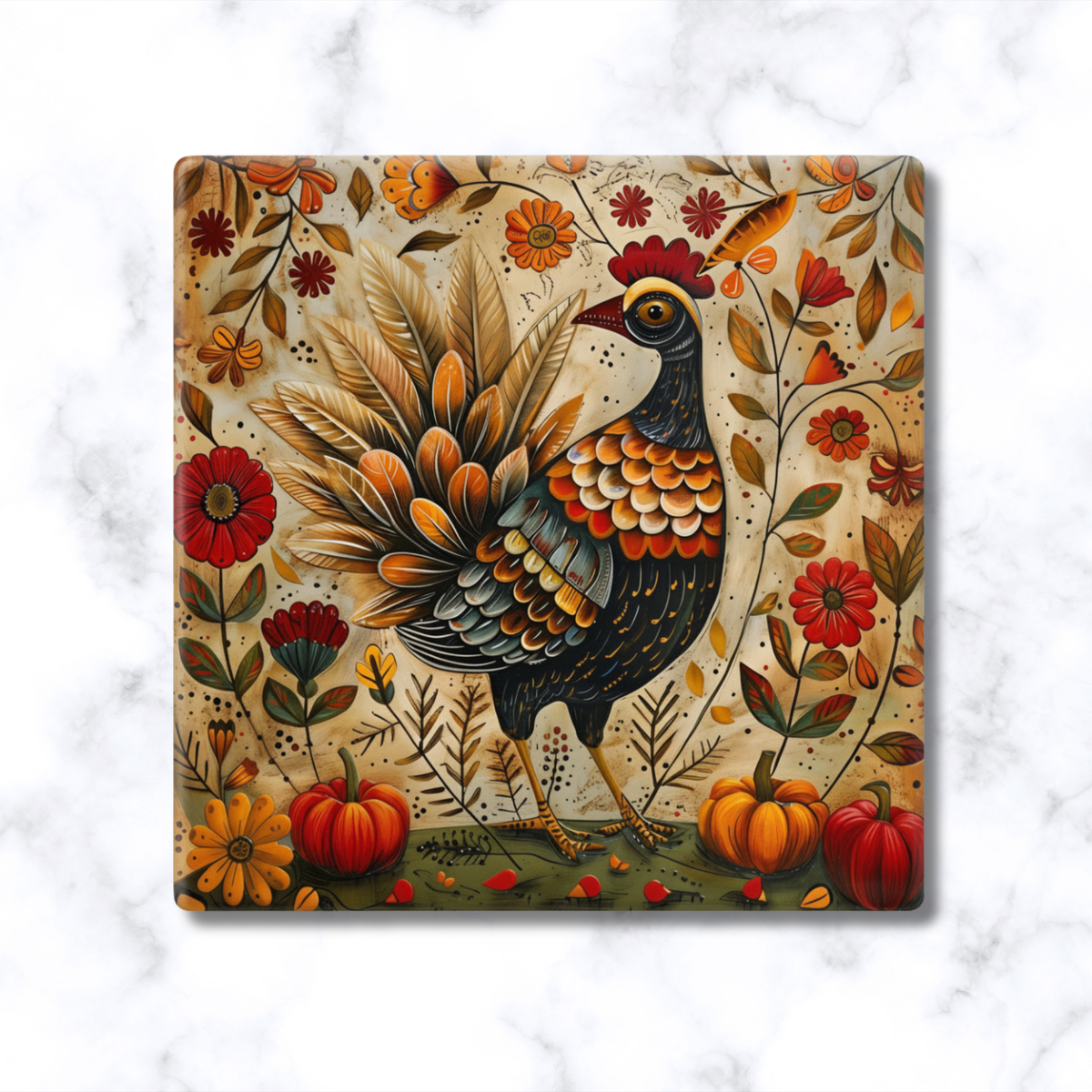Highland Row Turkey and Pumpkins Ceramic Trivet