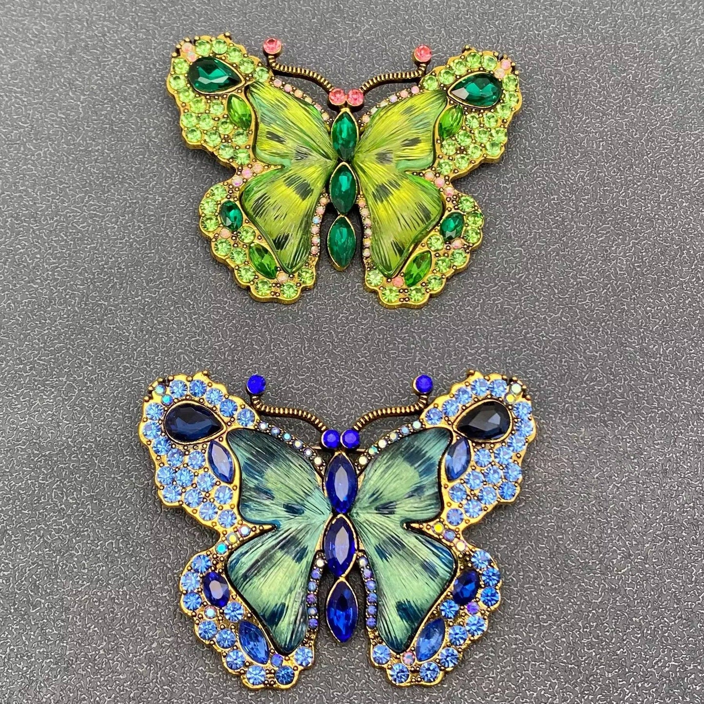 Mio Queena Glass & Rhinestone Large Butterfly Brooch (Green or Blue)