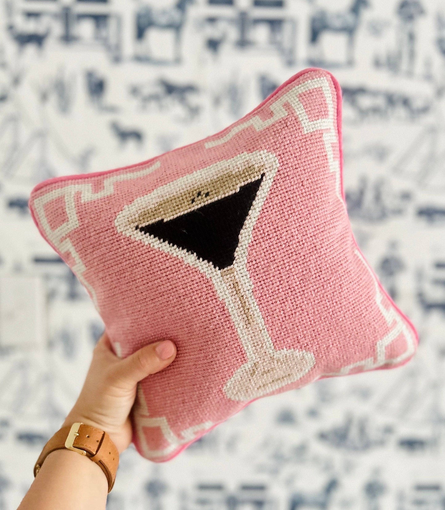 Southern Decorative Espresso Martini Needlepoint Pillow