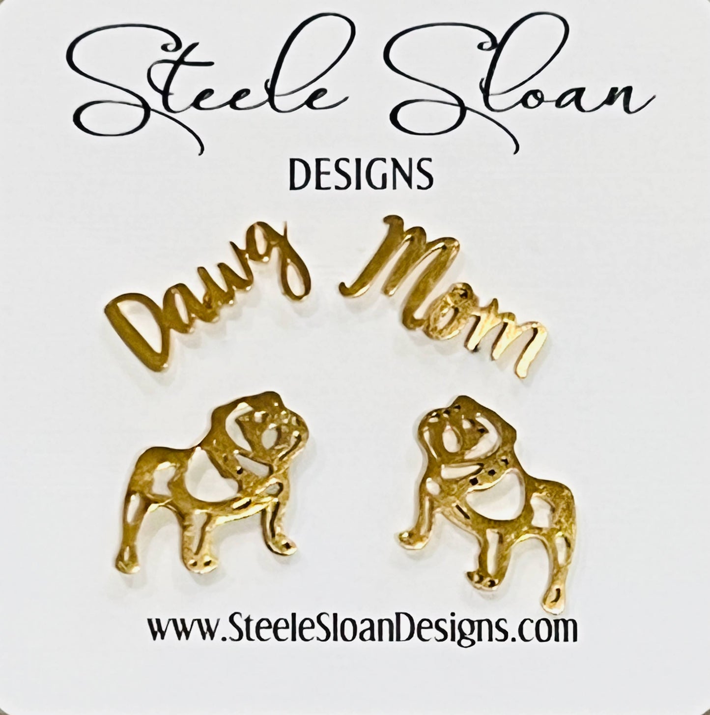 Steele Sloan Designs Dawg Mom Gold Stud Earrings with Gold Bulldog Earrings Combo