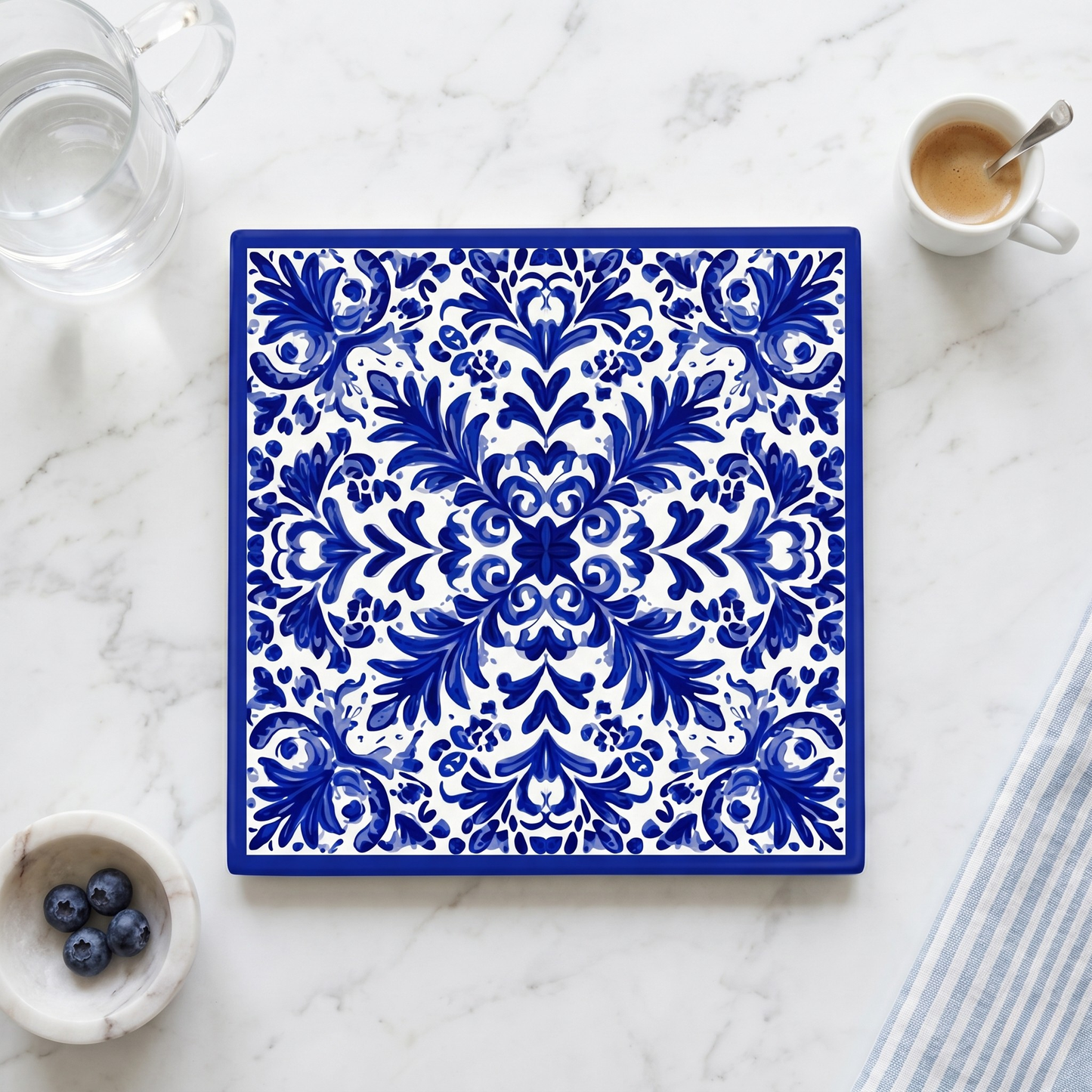 Highland Row Blue Majolica Ceramic Trivet | Italian Decor