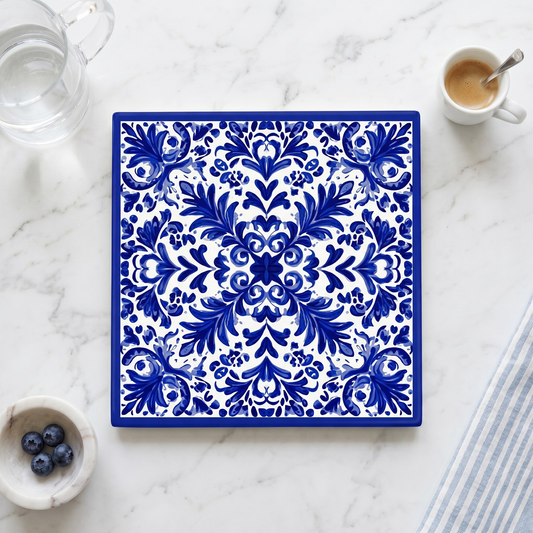 Highland Row Blue Majolica Ceramic Trivet | Italian Decor