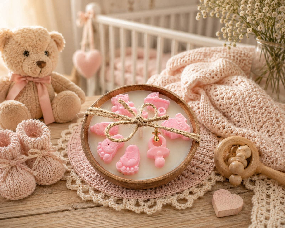 Held in Light Baby Girl Gift Candle in Wooden Bowl – Handmade Soy Candle