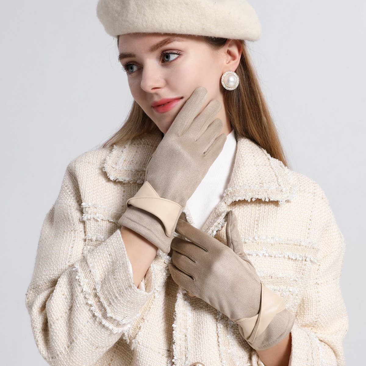 Bow Suede Gloves – Touchscreen Warm Winter