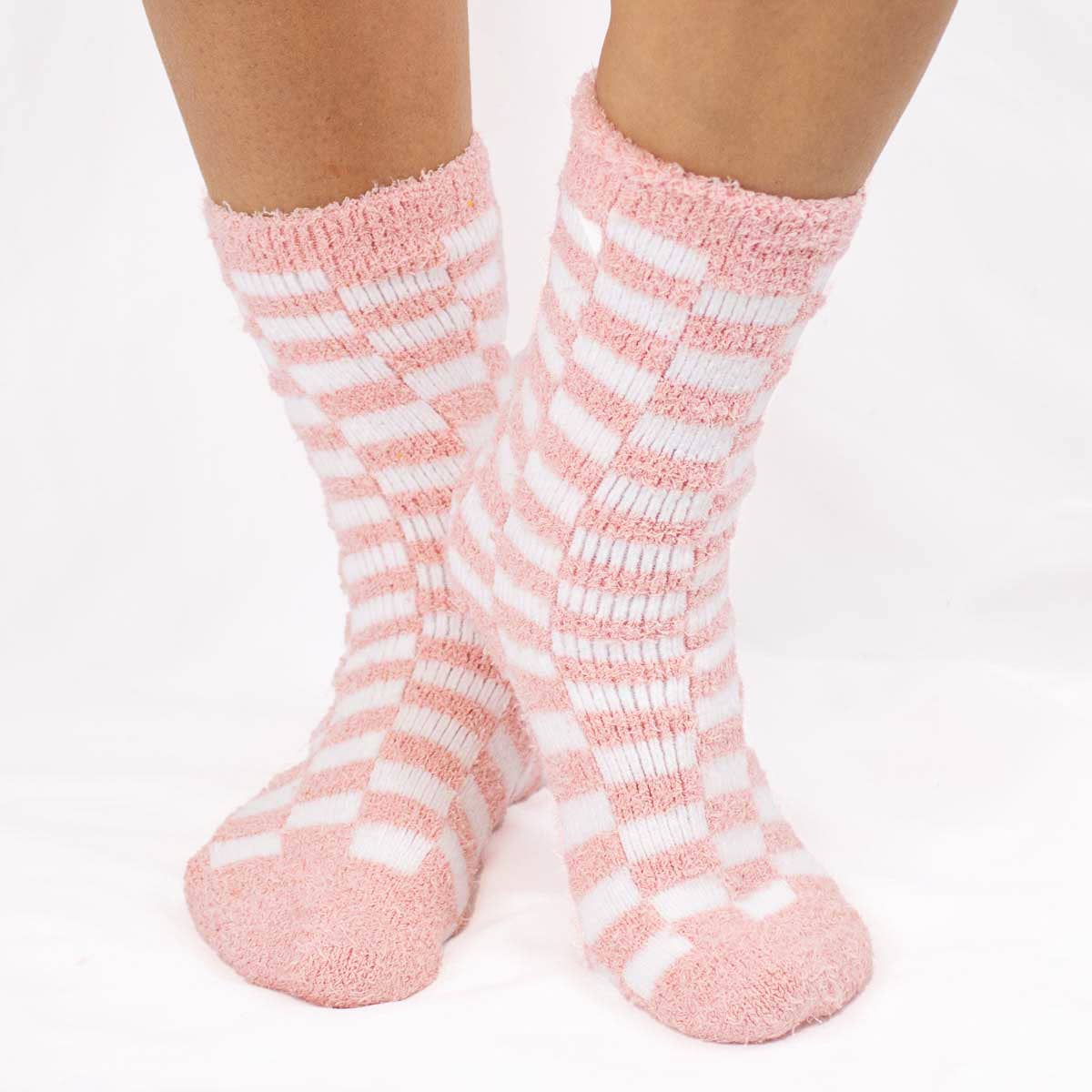 Royal Standard Women's Checkerboard Snuggle Socks   Pink/White   One Size
