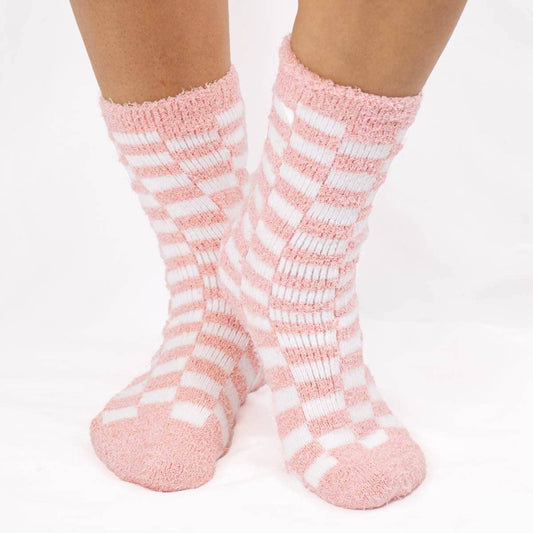Royal Standard Women's Checkerboard Snuggle Socks   Pink/White   One Size