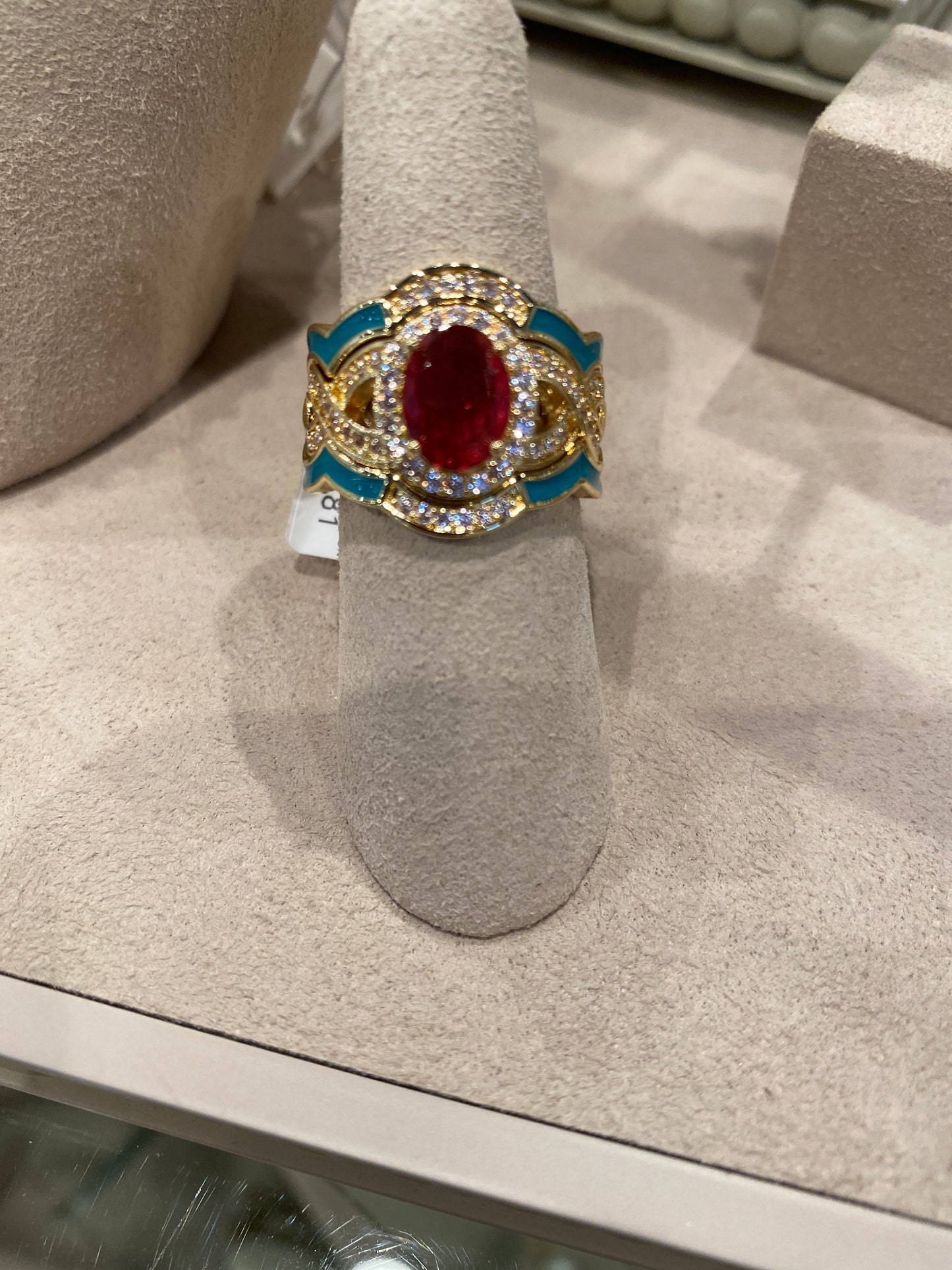 Gold Enamel Inset w/ Lab Ruby 3 pc.Set
