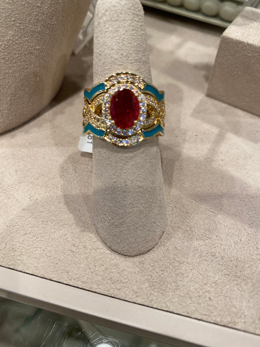 Gold Enamel Inset w/ Lab Ruby 3 pc.Set