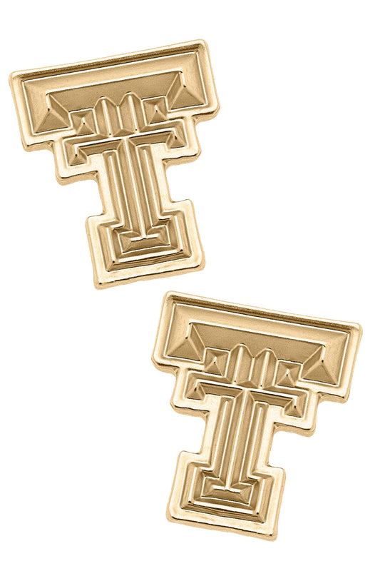 Canvas Style Texas Tech University Logo 24K Gold Plated Stud Earrings