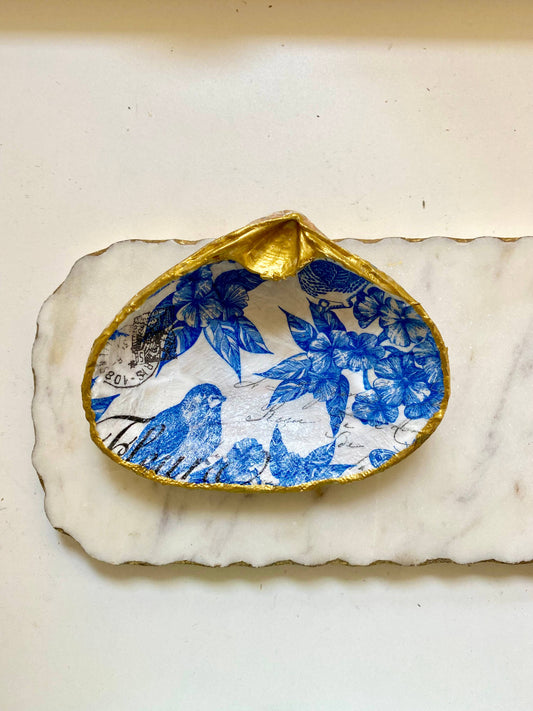 Bluebird Clamshell Jewelry and Trinket Dish