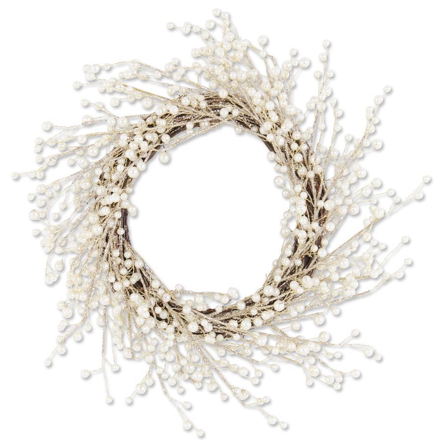 K&K Interiors Gold Glittered Twig Wreath w/Pearls, 20"