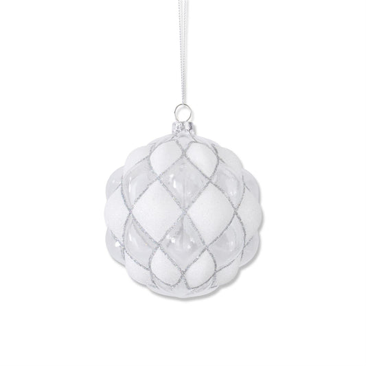 K&K Interiors Beaded White & Clear Glass Round Hobnail Ornament, 4.5"