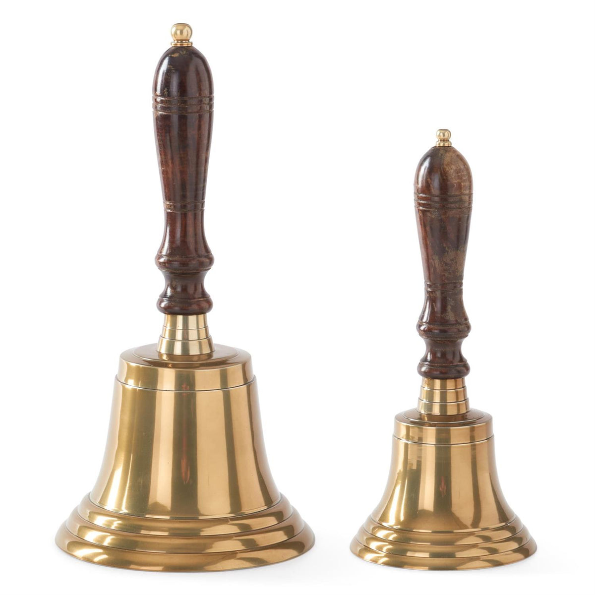 K&K Interiors Brass Hand Bells w/Dark Brown Wood Handles, Set of 2