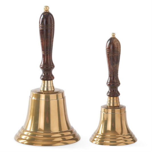 K&K Interiors Brass Hand Bells w/Dark Brown Wood Handles, Set of 2