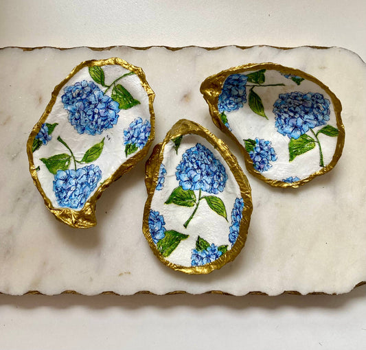 Del Mar Designs- Blue Hydrangea Oyster Shell Jewelry Dish