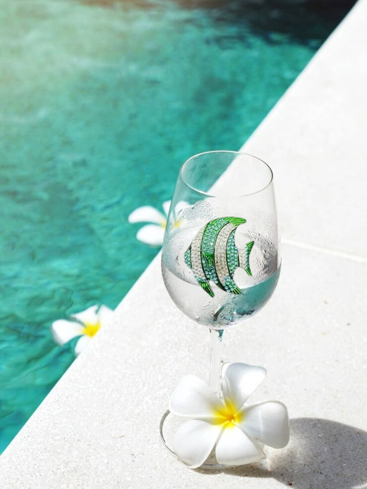 Queens' Jewels Turquoise Tropical Fish Jeweled Stemmed Wine Glass