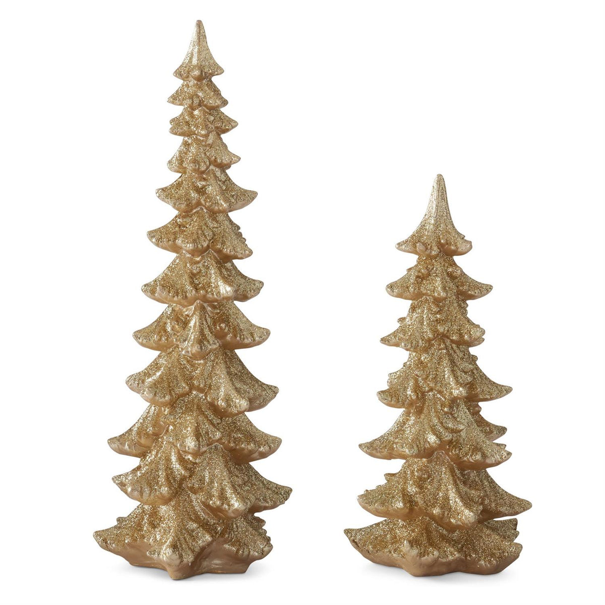 K&K Interiors Gold Glittered Resin Christmas Trees, Set of 2