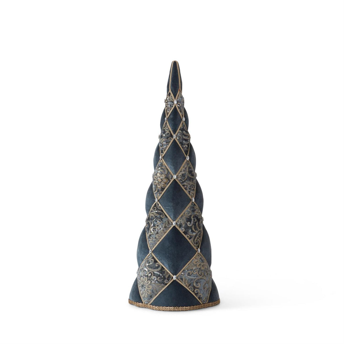 K&K Interiors Blue & Gold Fabric w/Jewels Cone Tree