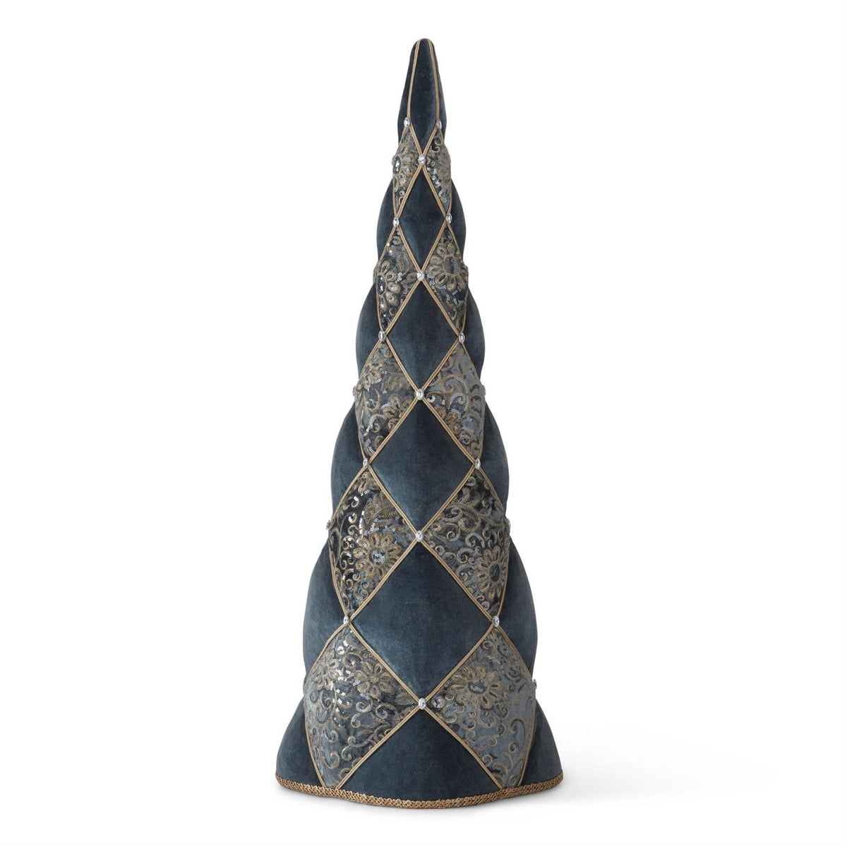 K&K Interiors Blue & Gold Fabric w/Jewels Cone Tree