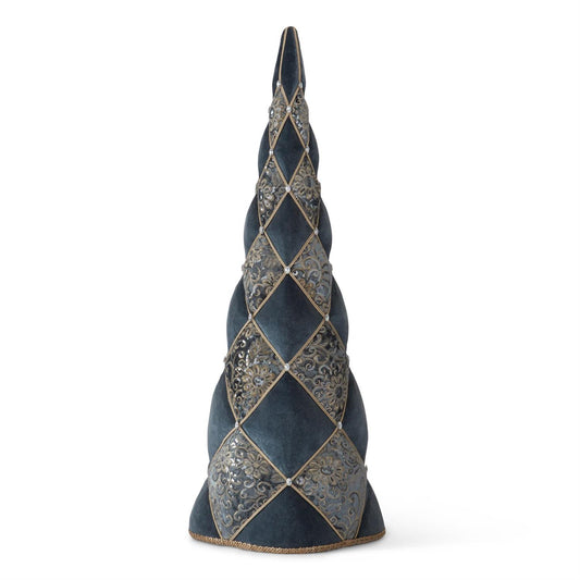 K&K Interiors Blue & Gold Fabric w/Jewels Cone Tree