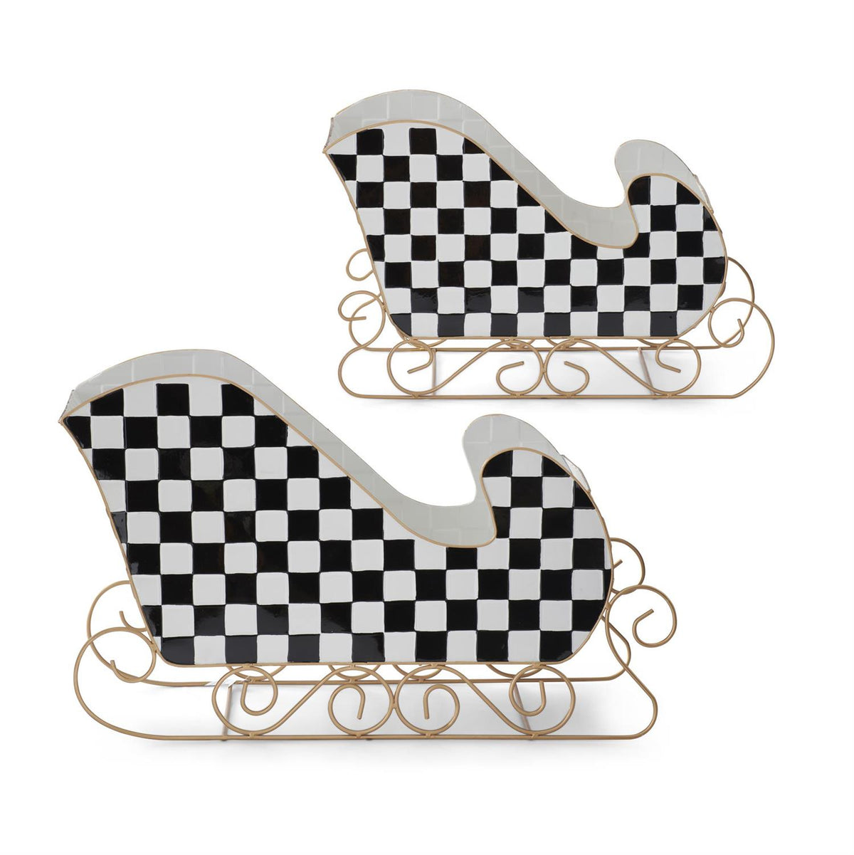 K&K Interiors Black & White Checker Metal Sleighs, Set of 2
