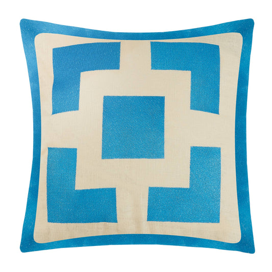 Trina Turk Palm Springs Block Caribbean Blue Embroidered Pillow