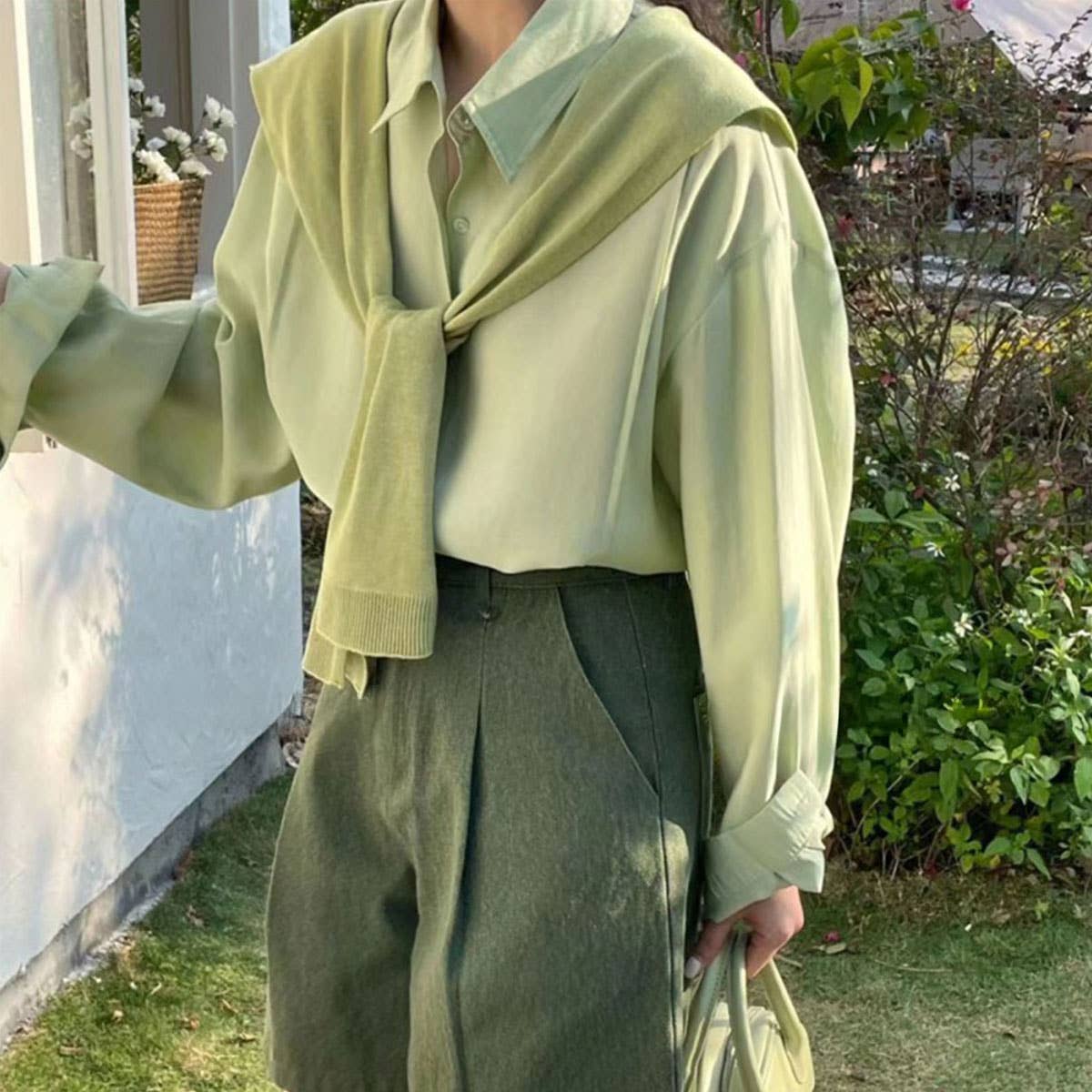 ACCITY Solid Color Knitted Knotted Shawl–Casual & Cozy