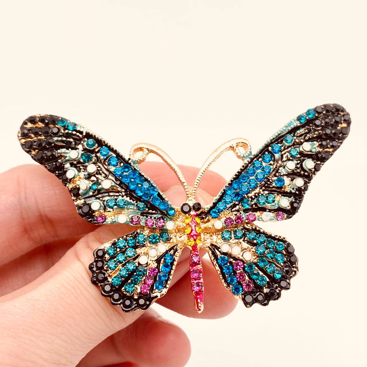 Mio Queena Colorful Rhinestone Enamel Butterfly Brooch