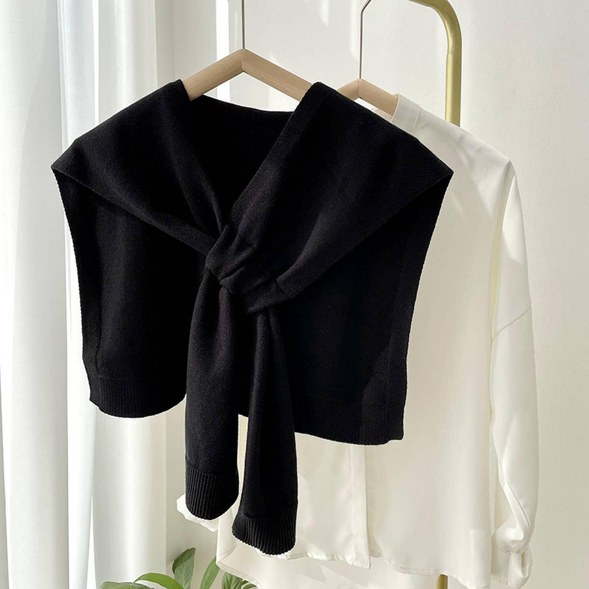 ACCITY Solid Color Knitted Knotted Shawl–Casual & Cozy