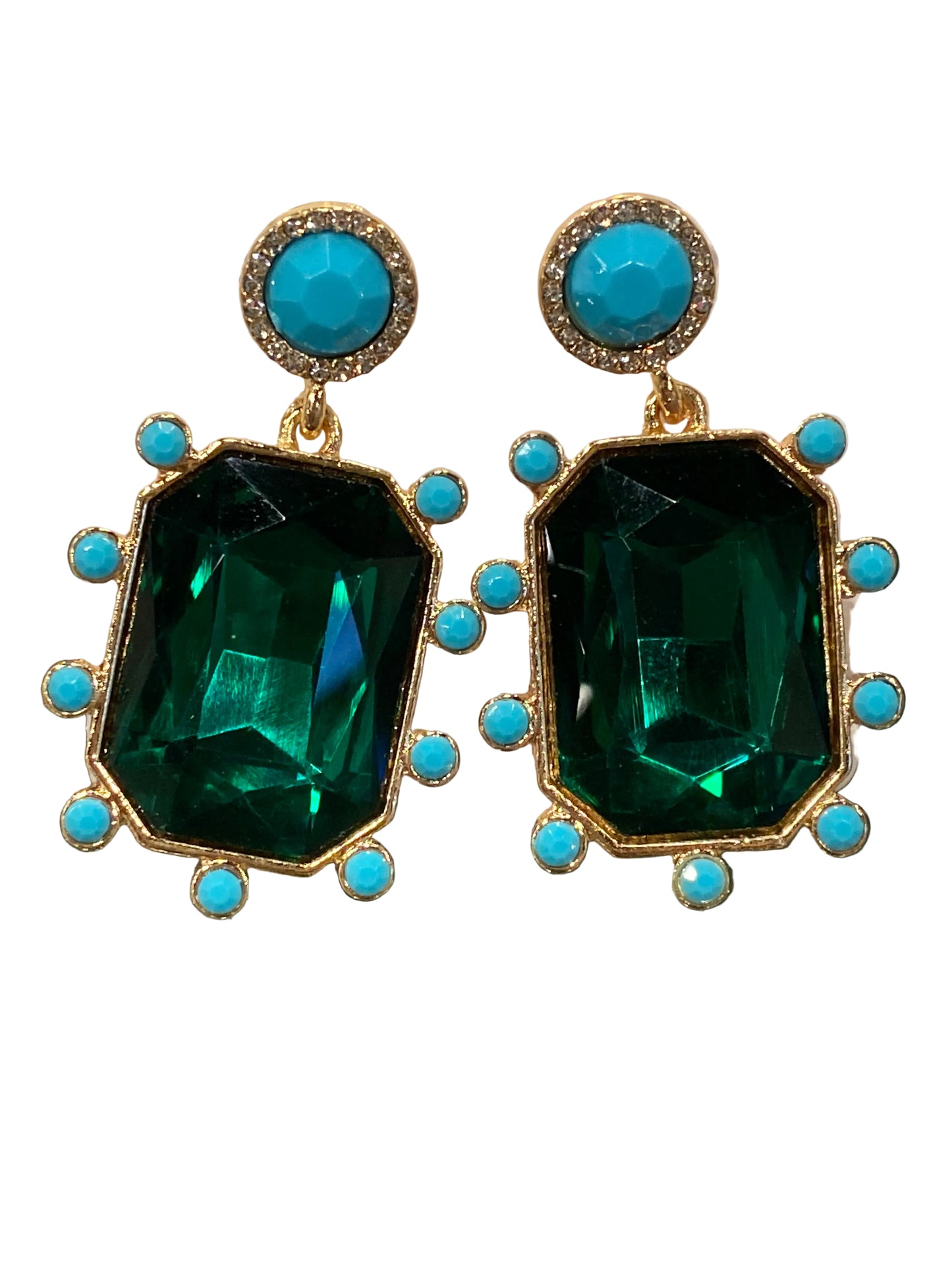 Emerald & Turquoise Halo Drop Earrings