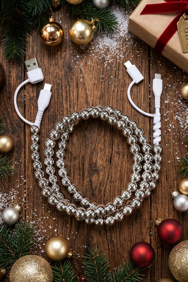 Nash Grey Silver Beaded Charging Cord