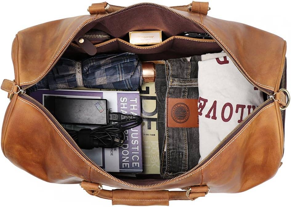TUZECH Leather Large Duffel Luggage Leather Travel Bag