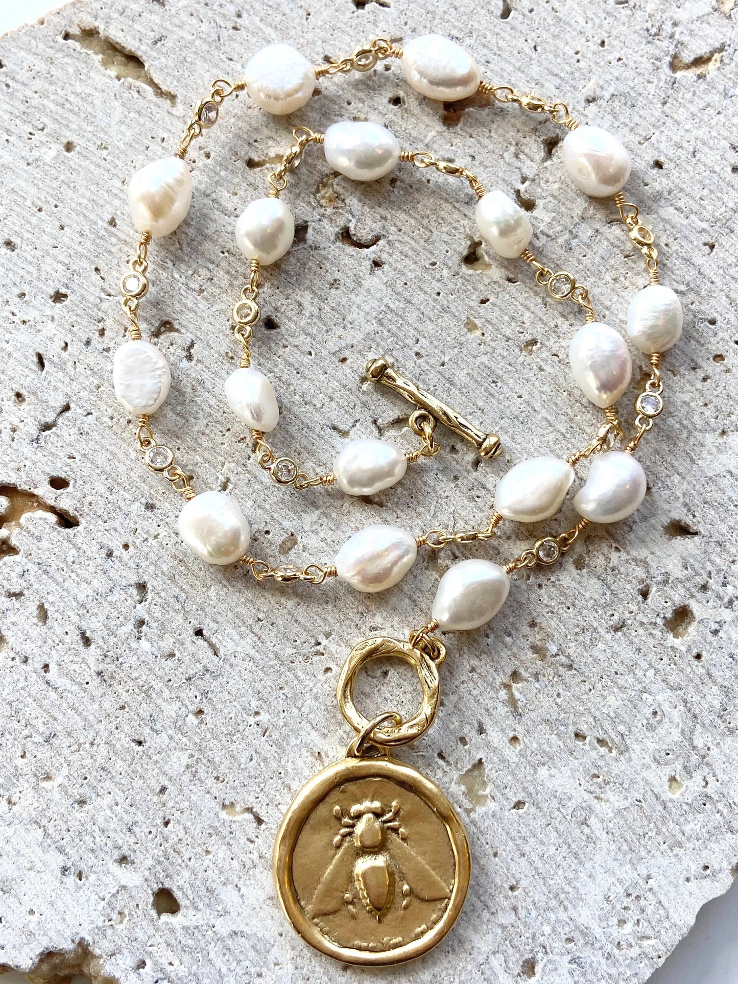 VB & Co. Reversible Queen Bee & Crown Necklace