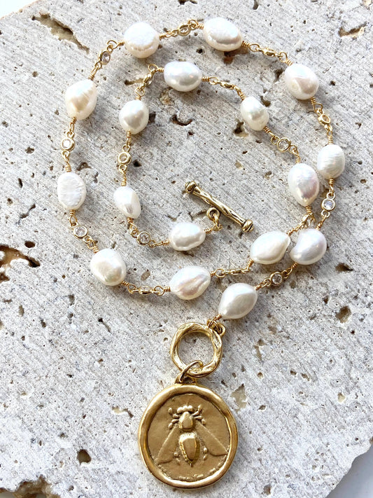 VB & Co. Reversible Queen Bee & Crown Necklace