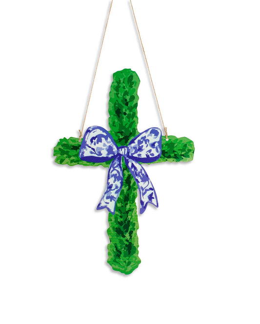 Royal Standard Boxwood Cross Door Hanger (Green/Blue 19.25x13.15)
